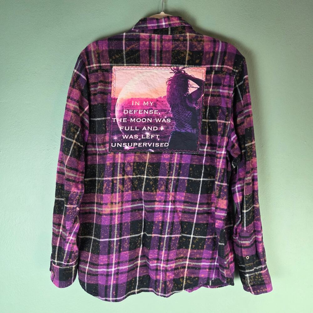 Angry Minnow Mens Large Purple Black Plaid Unsupervised Brushed Flannel Bleached